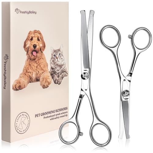Pet Grooming Scissors Set - Curved & Straight Shears for Dogs Cats
