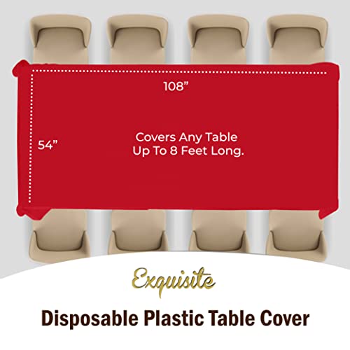 Exquisite 12-Pack Premium Plastic Tablecloth 54in. x 108in. Rectangle Table Cover - Red