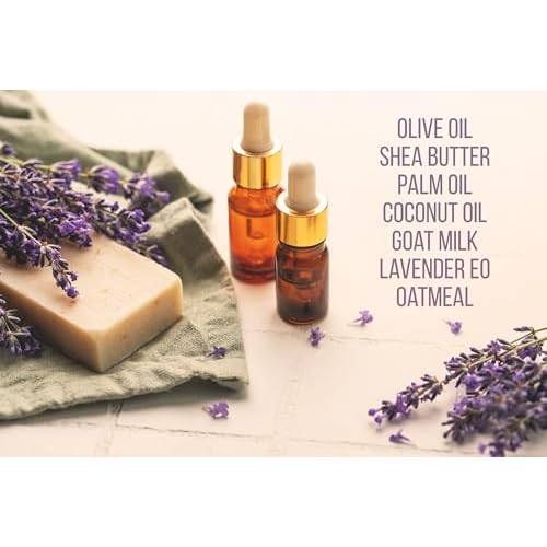Lavender Oatmeal with Goat Milk Soap Bar (3 Pack), All Natural Handcrafted with Organic Oils. Face and Body Soap for Men, Women and Teens. SLS Free, NO Parabens, Handmade in USA.