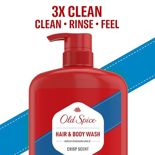 Old Spice Refreshing 2-in-1 Body & Face Wash for Men, High Endurance, 3X Defense, 24/7 Shower Fresh with Lasting Scent, Crisp Scent, 33.4 oz (Pack of 4)
