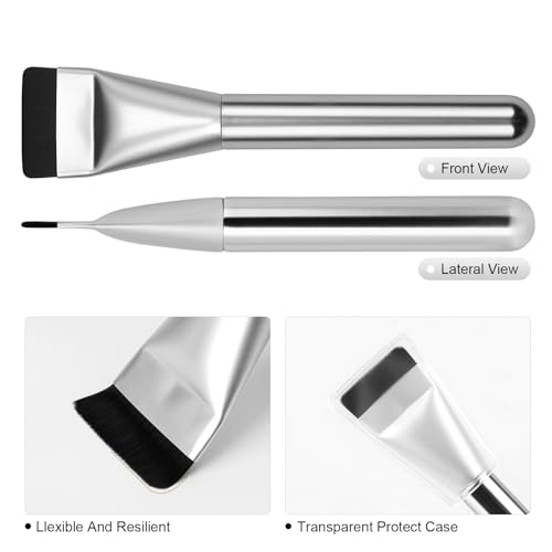 BeautyFactor Silver Flat Foundation Brush - Vegan Synthetic Makeup Spatula