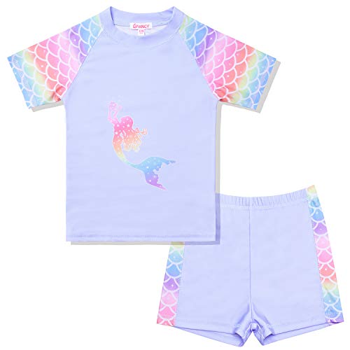 QPANCY Rash Guard for Girls Swimwear 2-Piece Mermaid Unicorn Swimsuit UPF 50+ UV
