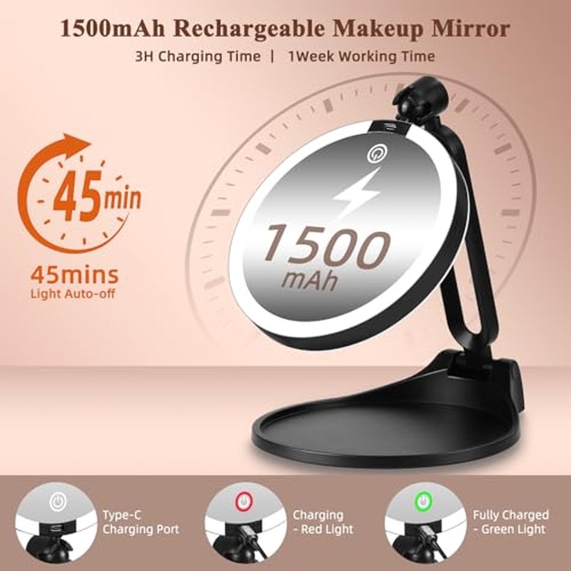 6-Inch Double-Sided LED Makeup Mirror with 40X Magnification