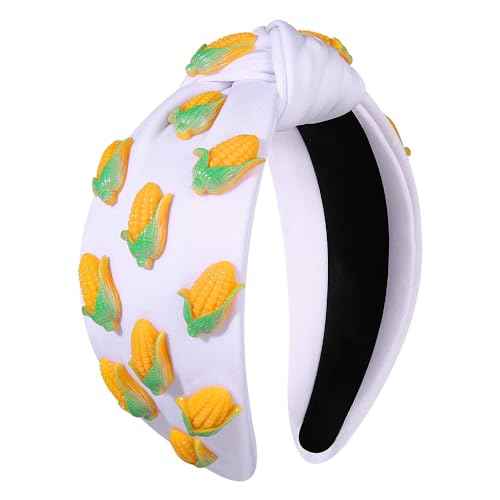 Fruit Headbands for Women Girls Corn Knotted Headband Summer Beach Headwear Hair Accessories (Corn-White)