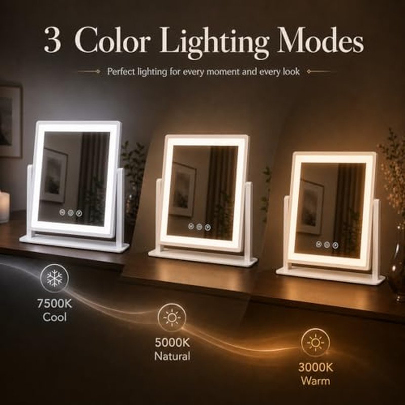 DECADENCE Lighted Makeup Mirror with 10X/5X Magnifiers - Dimmable & 360° Rotation
