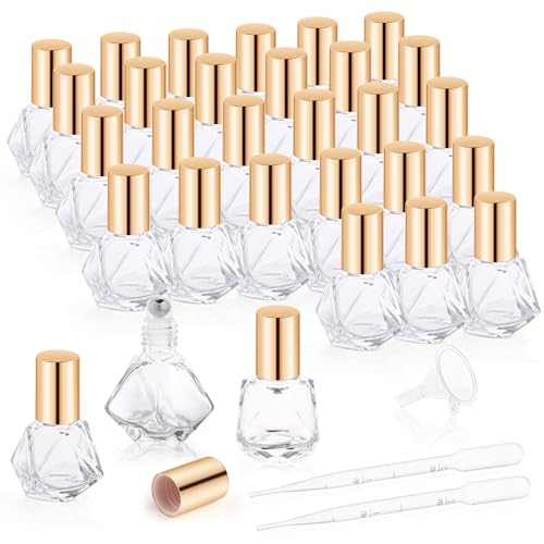 Mirrline 30 Pack 8ml Glass Essential Oil Roller Bottles with Stainless Steel Rollers, Dropper & Funnel - Travel Perfume Containers