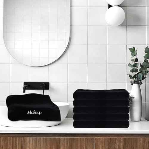 Makeup Towels - Pack of 6 - Ultra Soft & Gentle Microfiber Coral Fleece Washcloth Face Make Up Remover, 13 x 13 in, Black