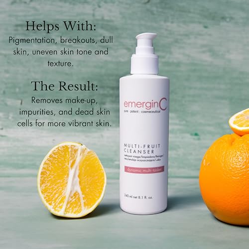 emerginC Gentle Multi-Fruit Cream Cleanser - Face Wash with Natural AHA + Vitamin C from Natural Fruit Extracts - Removes Dead Skin (8.1 oz, 240 ml)