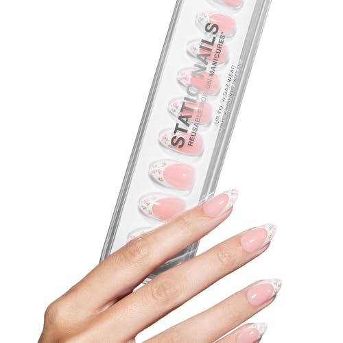Static Nails Pop-On Manicures Floral French Short Almond 30 Pack