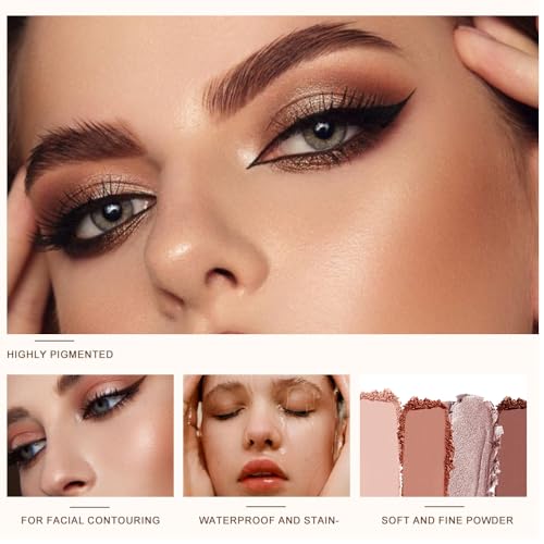 Mini Neutral Nude Cool-Toned Eyeshadow Makeup Palette with Mirror ? Matte & Shimmer High Pigment Blendable Long-Lasting Mini Smokey Eye & Contour Makeup Palette, Perfect for Blue, Green & Brown Eyes