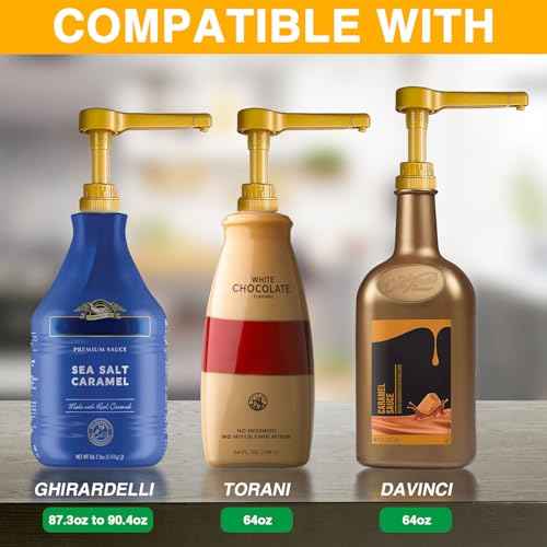 2Pcs Gold Sauce Pump Dispenser for 64 oz Chocolate Pumpkin Caramel Sauce Bottles, Reusable Large 15CC Syrup Pump Dispenser for Vanilla Mocha Sauces