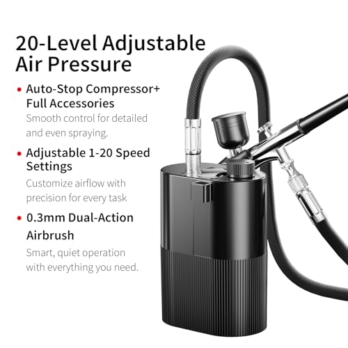 Cordless Airbrush Kit 50 PSI with Air Compressor & 3 Paint Cups