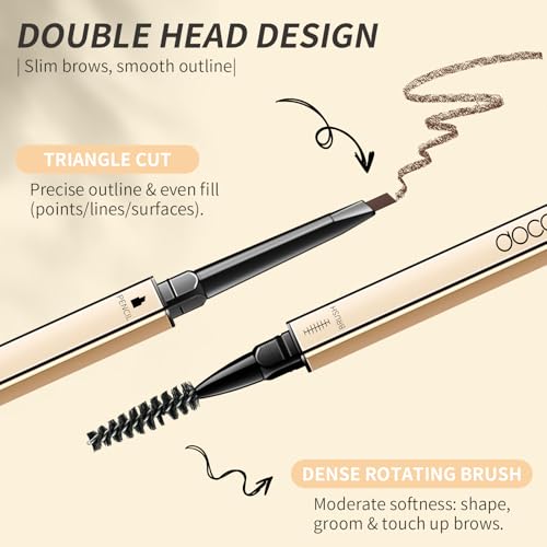Docolor Makeup Micro Brow Pencil, Definer Eyebrow Pencils for Women Dual-Sided Ultra-Fine Microblading Eyebrow Pencil (Soft Brown and Black,2 Count)