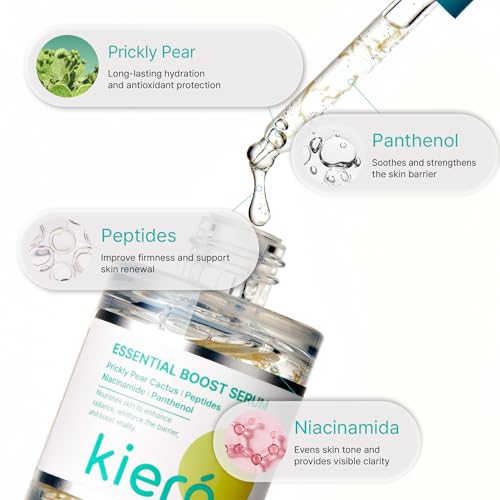 Kiero Essential Boost Serum - Fast Absorbing, Hydrating Face Serum for Visible Spots & Dull Skin with Niacinamide, Peptides & Panthenol - Vegan, Calming Barrier Repair Korean Skincare (1.01 fl oz)