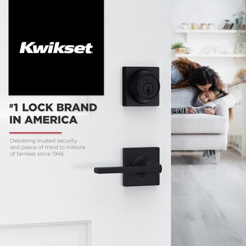 Kwikset Casey Interior Privacy Door Handle with Lock, Door Lever For Bathroom and Bedroom, Matte Black Reversible Keyless Turn Lock, with Microban Protection