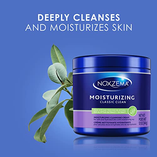 Noxzema Classic Clean Original Deep Cleansing Cream for Soft & Smooth Skin – Real Eucalytpus Extract Noxzema Moisturizing Cleansing Cream Face Wash, 12 Oz Ea (Pack of 4)