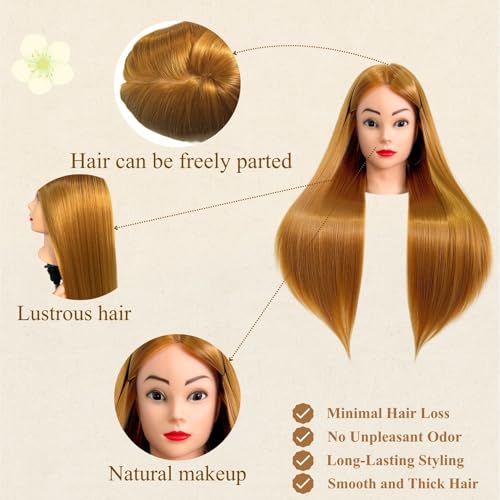 28" Light Auburn Hair Mannequin Head for Styling & Braiding