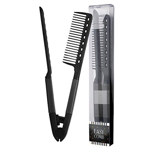 HerStyler Comb For Straightening Hair - Hair Styling Comb For Great Tresses - Flat Iron Comb With A Firm Grip - Straightening Comb For Knotty Hair - Heat Resistant Comb - Parting Comb (Black)