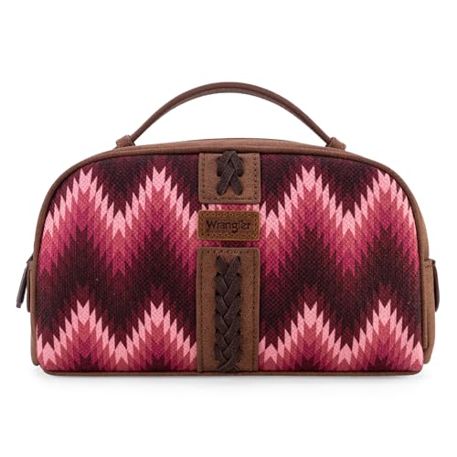 Montana West Wrangler Makeup Bag for Women Small Cosmetic Toiletry Bags Western Make Up Pouch Durable Cute Travel Purse, Dark Pink