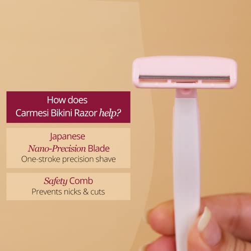 Carmesi Bikini Razor for Women | No Cuts, No Bumps Hair Removal | Japanese Nano-Precision Blade with Safety Comb | Smooth, Irritation-Free Bikini Line Shave | Pack of 2