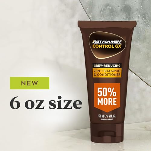 Just for Men Control GX 2-in-1 Shampoo & Conditioner 6 Fl Oz - Gradually Reduces Grey, Natural Look, Pack of 1
