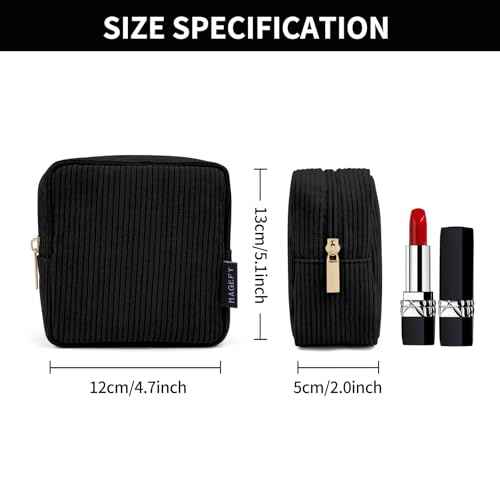 MAGEFY Small Makeup Bag for Purse Mini Cosmetics Bag Corduroy Cute Cosmetic Pouch for Women with Slip-in Pockets