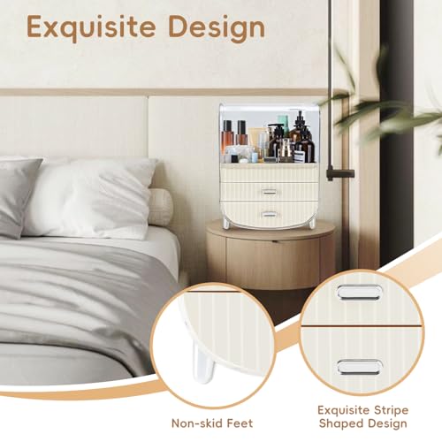 VUSIGN Makeup Organizer, Cosmetics Skincare Organizers with 3-Layer Storage Box and Transparent Cover, Vanity Organizer Countertop for Bathroom, Dresser, Ideal Gifts for Women, White