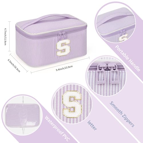 OCHEAL Personalized Makeup Bag for Women, Purple Initial S