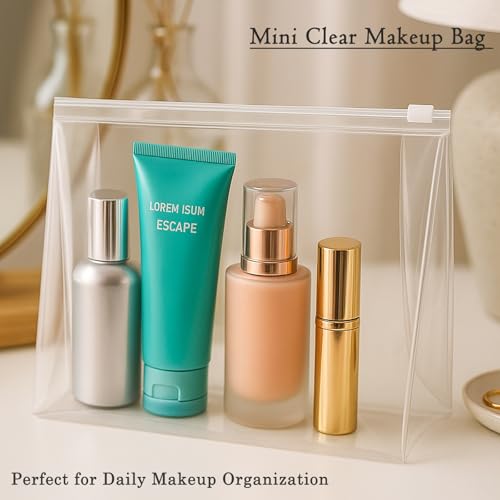 Clear Makeup Bag, Circloophs 30 Pack Large Cosmetic Bags with Zipper TSA Approved Travel Bags Bulk for Toiletries Plastic EVA Water-resistant Reusable Pouches for Bathing Suit Bikini, 8.7" x 7" x 2.2"