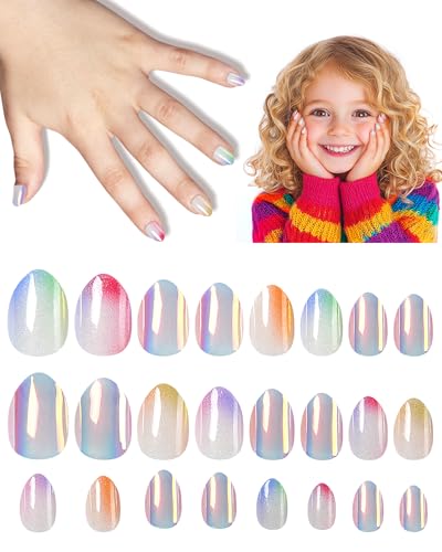 Kids Press On Nails, 24-Piece Glitter Fake Nail Kit Ages 5-12