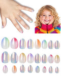 Kids Press On Nails, 24-Piece Glitter Fake Nail Kit Ages 5-12
