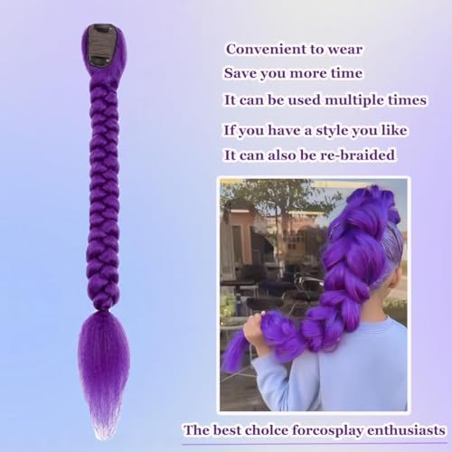 26 Inch Purple Braid Ponytail Extension Clip-In Hairpiece