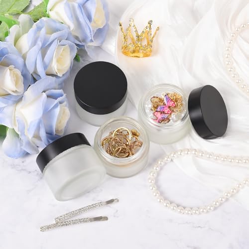 2 oz Glass Jars with Lids, Round Airtight Cosmetic Jars with Inner Liners, Empty Containers for Lotions, Ointments, Candle Making, Creams, DIY Projects (24 Pack, Clear Frosted)