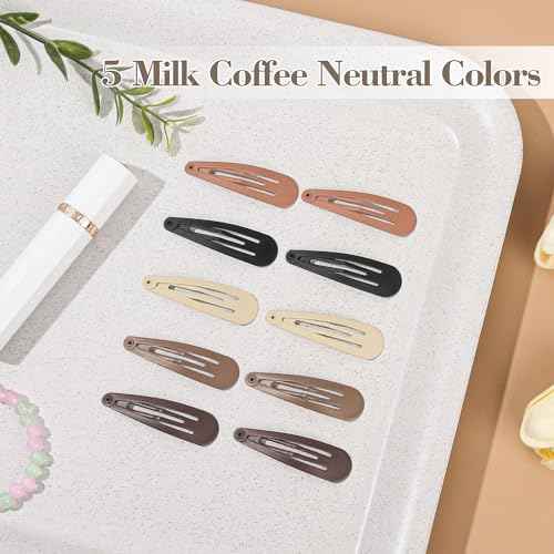 100Pcs Snap Hair Clips Hair Barrettes For Women Girls, No-Slip Metal Hair Snap Clips Accessories, Hairpins Matte 5 Colors, 2 x 0.55 Inch