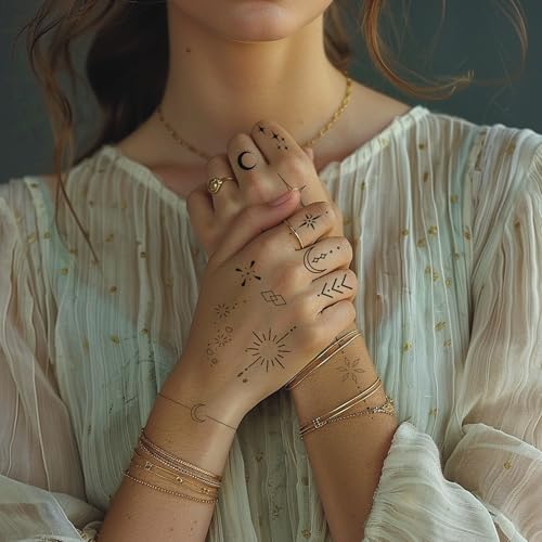 Everjoy Minimalist Temporary Tattoos for Women - 50 Pcs Boho Finger Tattoos