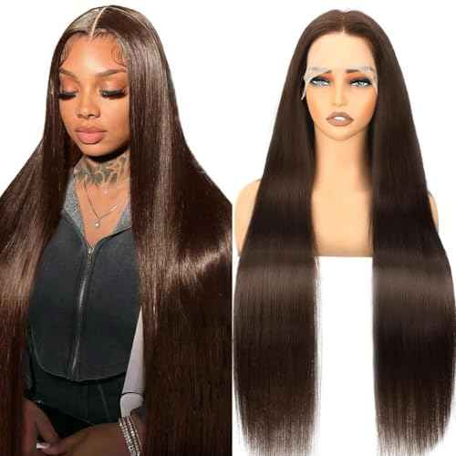 10 Inch Chocolate Brown Lace Front Wigs Human Hair Pre Bleached 200% Density 13x6 HD Straight Lace Front Wigs Pre Plucked with baby Hair