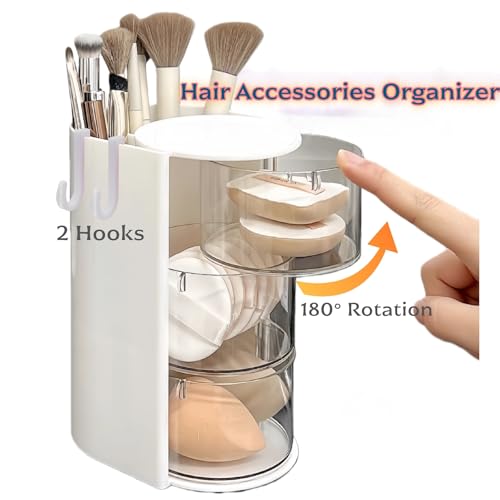 Lukzeezo Hair Accessories Organizer with Hooks & Rotating Drawer