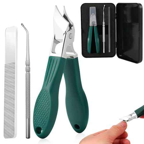 Eagle Beak Beveled Nail Clippers, 3-Piece Set of Upgrade Stainless Steel Wide Jaw Opening Anti-Splash Nail Clipper, Long Handle Angled Head Toenail Clipper for Ingrown & Thick Toenails for Men Women