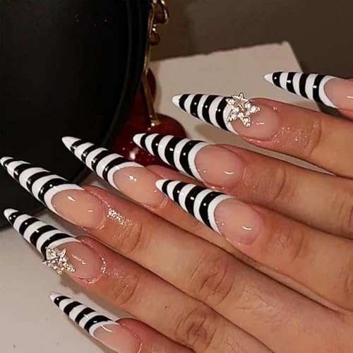 Press on Nails Long Almond French Tip 24pcs