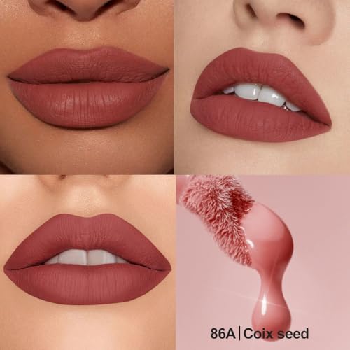 Matte Velvet Lip Stain, Long-Lasting Lip Tint, Transfer-Resistant Waterproof Liquid Lipstick, Lightweight Non-Sticky Smudge-Resistant Lip Color with Cloud-Soft Blurring Misty Matte Finish 86A