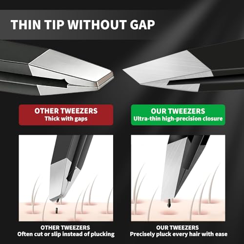 Adulahi Professional Slant Tweezers for Eyebrows & Facial Hair - Carbon Stainless Steel with Case