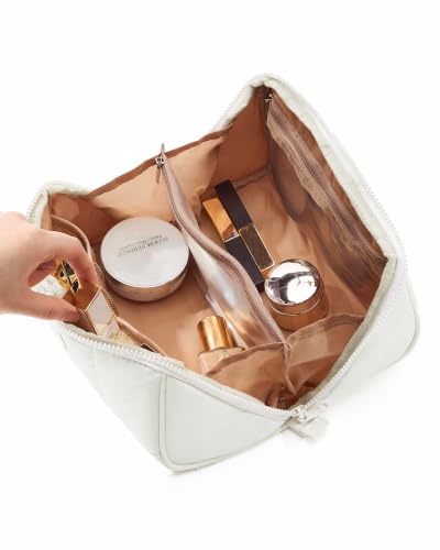 NISHEL Travel Makeup Bag Organizer - Open Flat Design for Easy Access