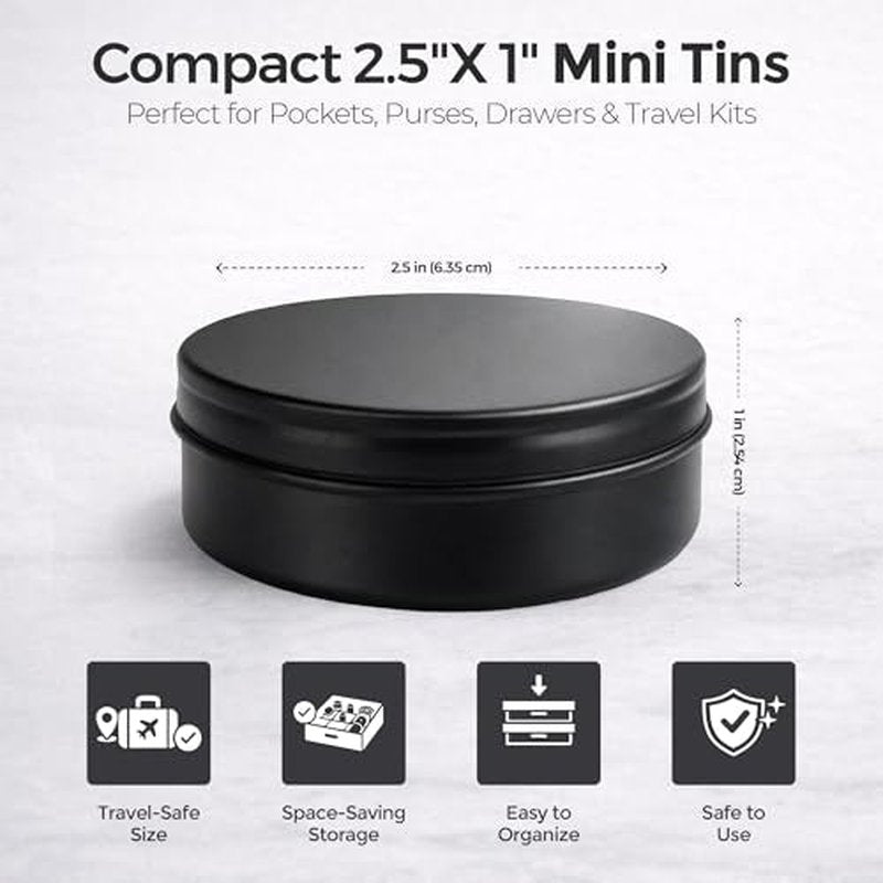 3 Pack Metal Tin Containers 2.5x1 Inch with Twist Lids