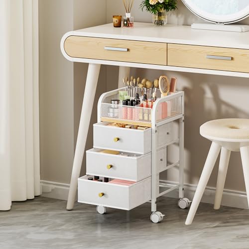 Rolling Makeup Organizer Cart with 9 Compartments & 3 Drawers