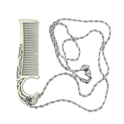Mustache Comb On Stainless Steel Metal Chain Necklace ? Dual-Sided Comb for Men, Fine & Wide Teeth for Precise Moustache Styling ? Durable, Compact, Travel-Friendly Grooming Tool for Facial Hair Care
