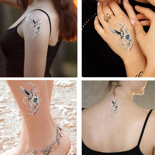 Hummingbird Flower Temporary Tattoos - 6 Pack