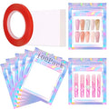 Press On Nail Packaging Bags Set - 100PCS Holographic with Cardboard