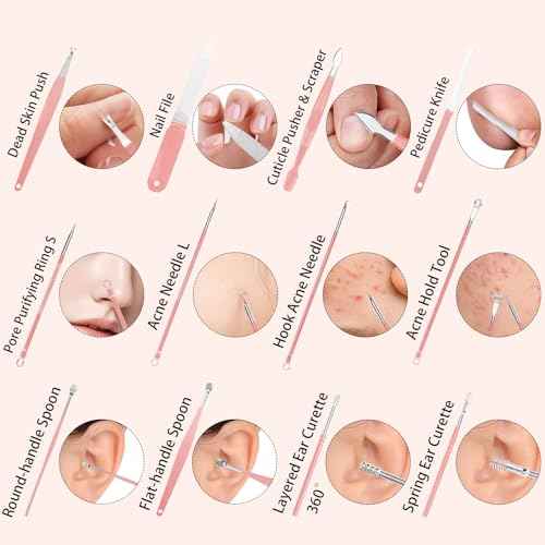 Nail Clippers Set, 26 Piece Manicure Set & Pedicure Kit, Stainless Steel Fingernail & Toenail Clipper Cutters, Professional Nail Care Tools with Luxurious Travel Case for Men and Women, Metallic Pink