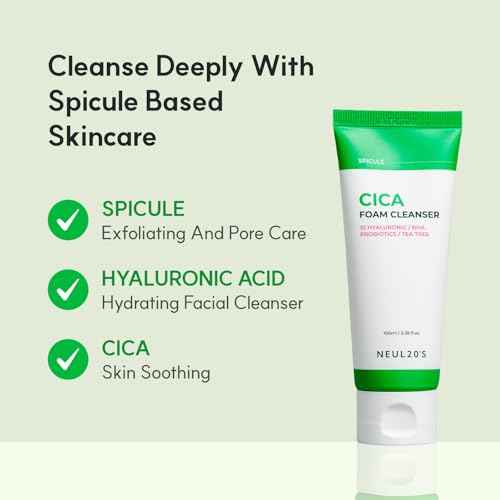 Spicule CICA Foam Cleanser, 3.38 fl oz/100ml | Hydrating Korean Face Wash with Centella Asiatica, Hyaluronic Acid & Tea Tree, Gentle Daily Cleanser for Sensitive & Acne-Prone Skin