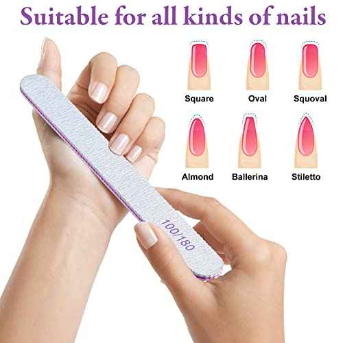 200 Pcs Nail Files 100/180 Grit Double Sides Emery Boards Reusable Nail Files for Acrylic Fingernails Professional Manicure Tools for Natural Acrylic Fingernail Home and Salon Supplies